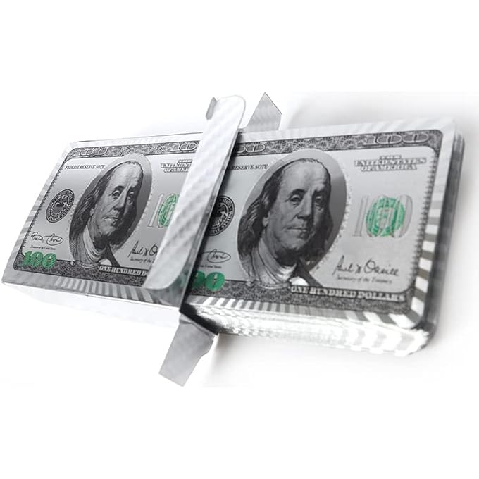 rayihni بطاقة لعب كلاسيكية فضية وخضراء 1 مجموعة من 24K مع نمط الدولار، بطاقات لعب مقاومة للماء وبوكر مرن مع صندوق - أداة سحرية كلاسيكية للهدايا والحفلات والألعاب - Image 2